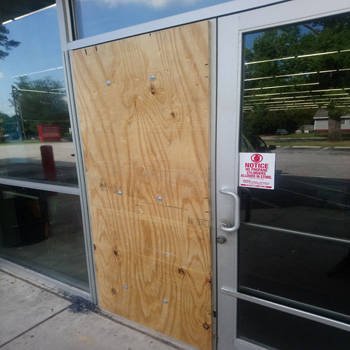 Commercial Door Repair After Burglary Temporary Plywood Install on Door 5