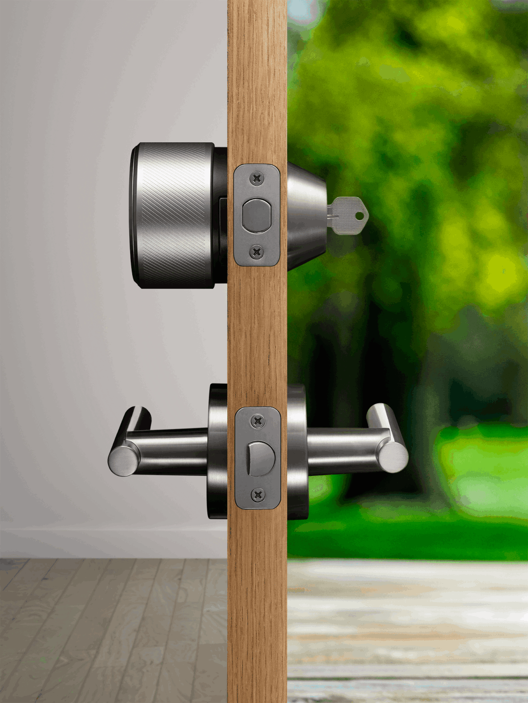 deadbolt smart lock and door handle